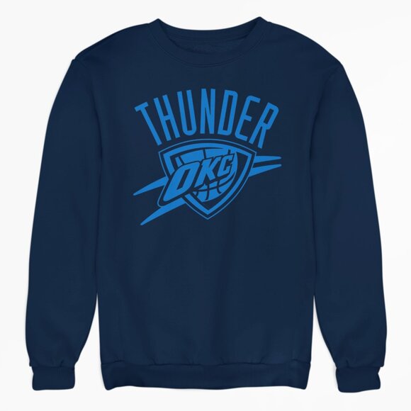 NEW Oklahoma City Thunder Cyan Pop Long Sleeve Fleece Crew Sweatshirt NAVY - Picture 1 of 2